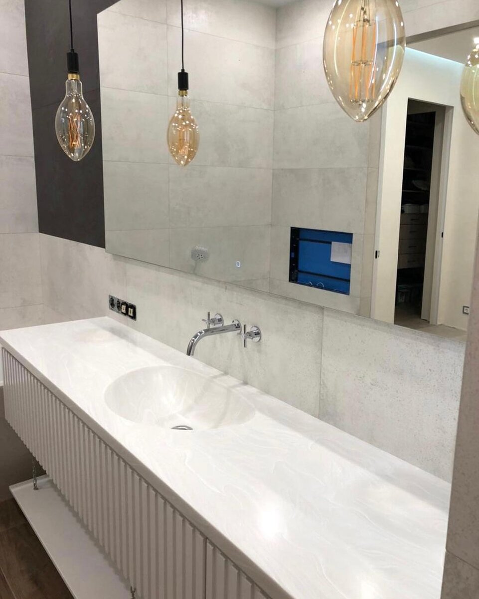 Столешница с интегрированной раковиной из акрилового камня Tristone V-009 Milk Grotto, сторона B