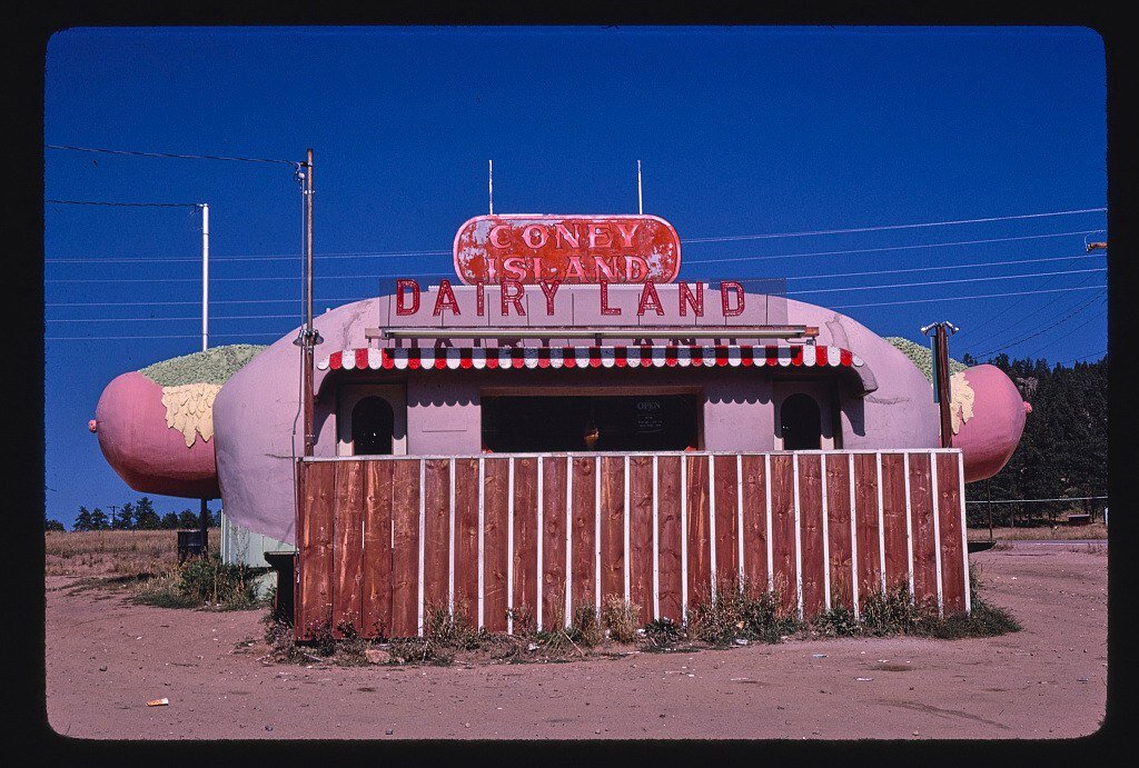 Coney Island Dairyland, end detail, Route 285, Aspen Park, Colorado 1980 John Margolies