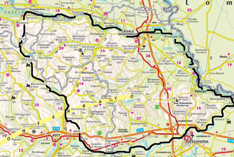 Примерная территория области Монферрат на современной карте.