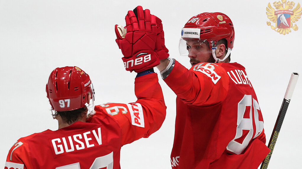 Два Никиты. Гусев (лучший бомбардир "регулярки" КХЛ) и Кучеров (лучший бомбардир "регулярки" НХЛ") - авторы второй шайбы в ворота Австрии