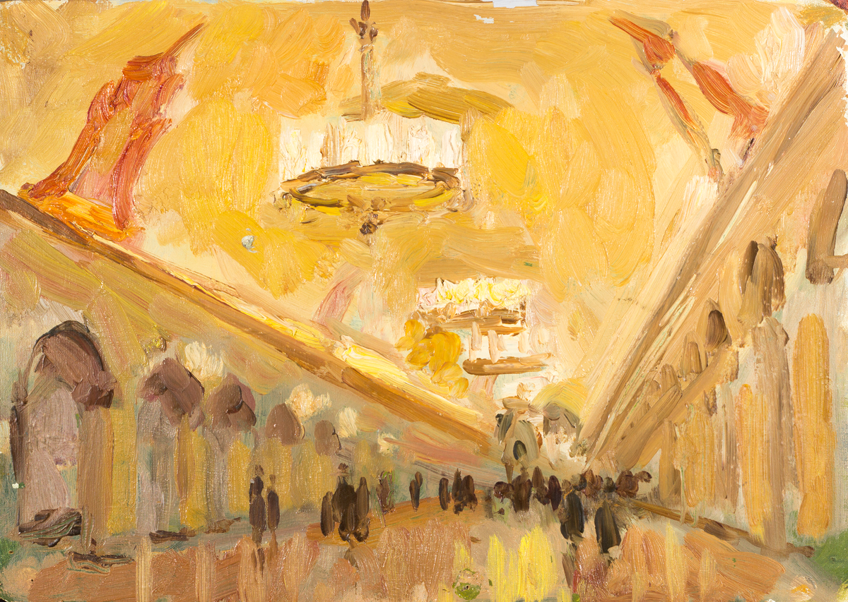 Художник Алексей Айзенман. «Станция метро “Комсомольская”», 1960, картон, масло, 24,6х34,8