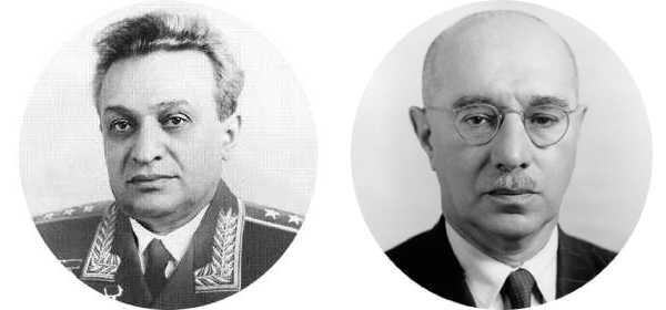 Микоян Артём Иванович (1905-1970). Выдающийся советский авиаконструктор, генерал-полковник инженерно-технической службы, глава ОКБ-155. (слева)                 Гуревич Михаил Иосифович (1892-1976). Советский инженер-авиаконструктор, соруководитель ОКБ-155 (справа)