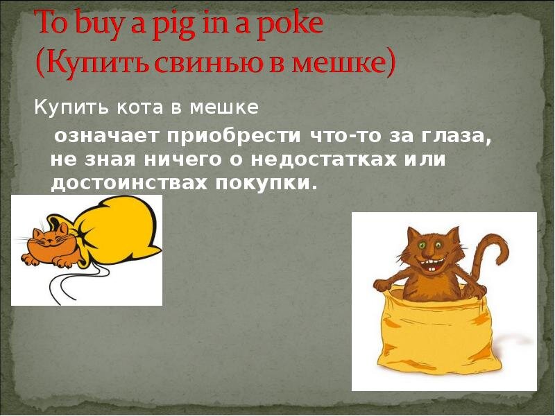 Что значит buy. Кот в мешке фразеологизм.