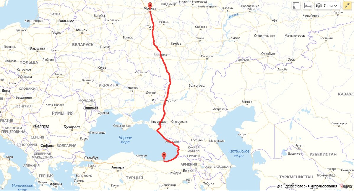 Маршрут из Москвы до Турции на автомобиле