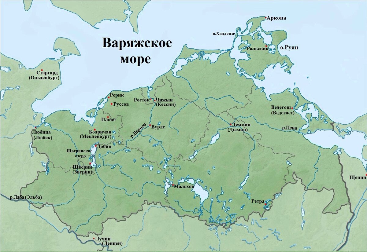 карта территории полабских славян с городами