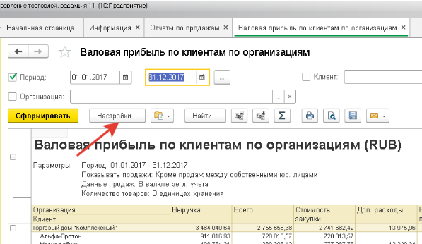 Отчет по валовой прибыли в ЕРП.