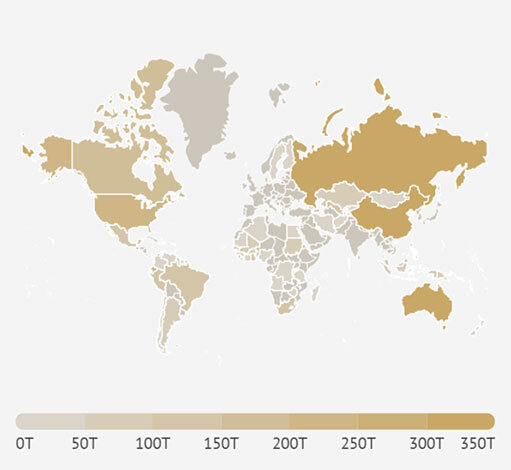 Страны, где добывают золото / карта © Монетный двор Перта