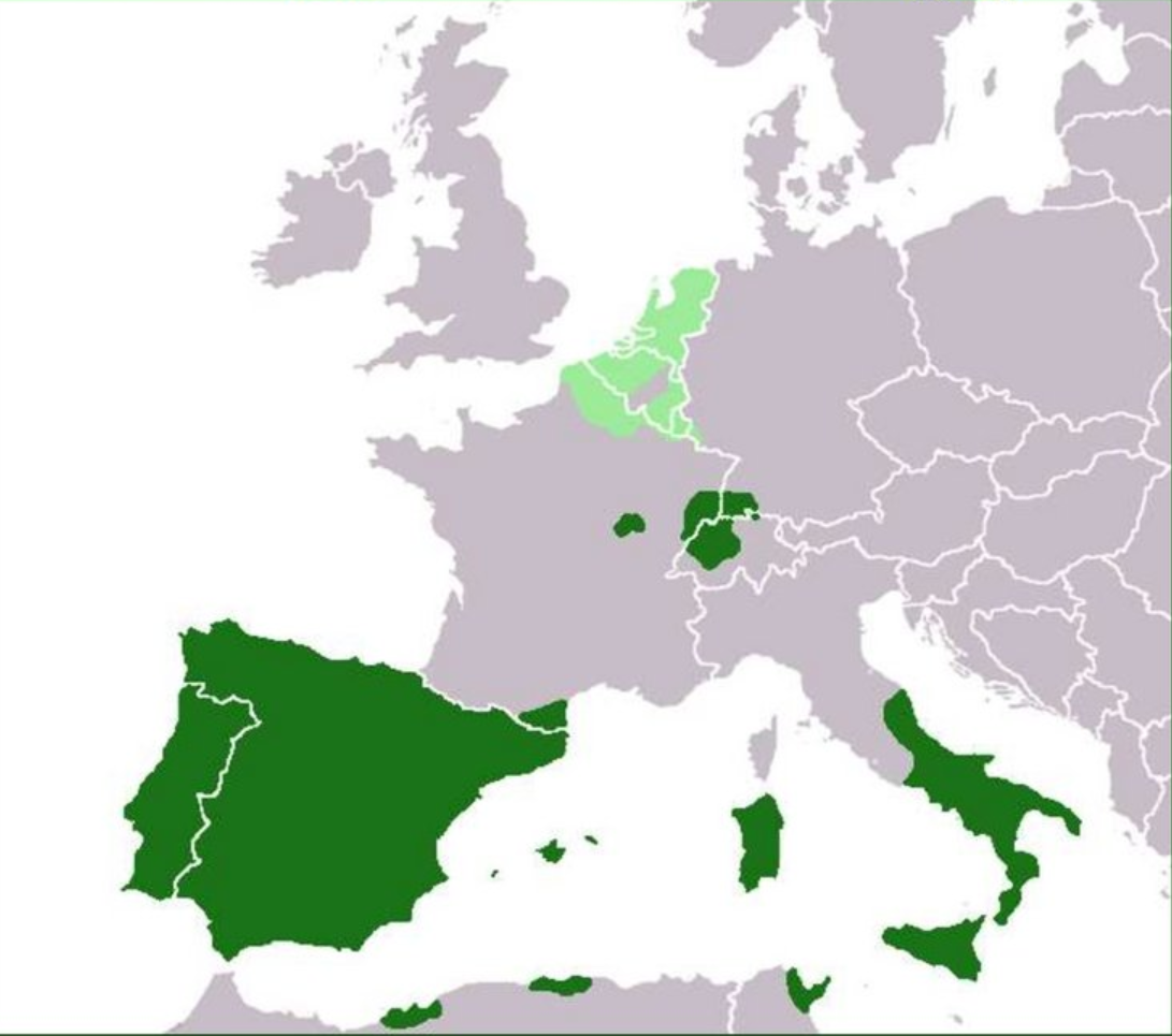 Власть габсбургов в нидерландах. Испанская Империя на карте Европы. Империя Габсбургов в 16 веке. Испания и Нидерланды на карте 16 век. 1648 Spanish Empire.