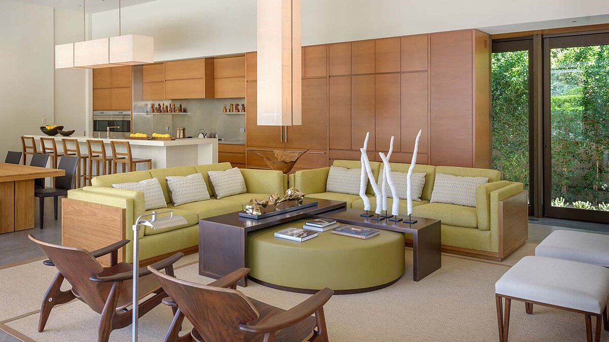 Зонирование пространства современной гостиной большой площади