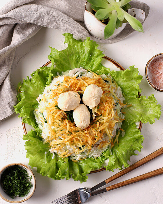 Салат гнездо глухаря рецепт классический с курицей простой фото пошагово в домашних условиях рецепт