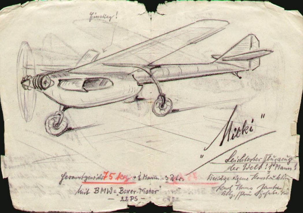 Один из первых проектов Карла Янке. Лёгкий самолёт. Фото: Rosengarten e.V.