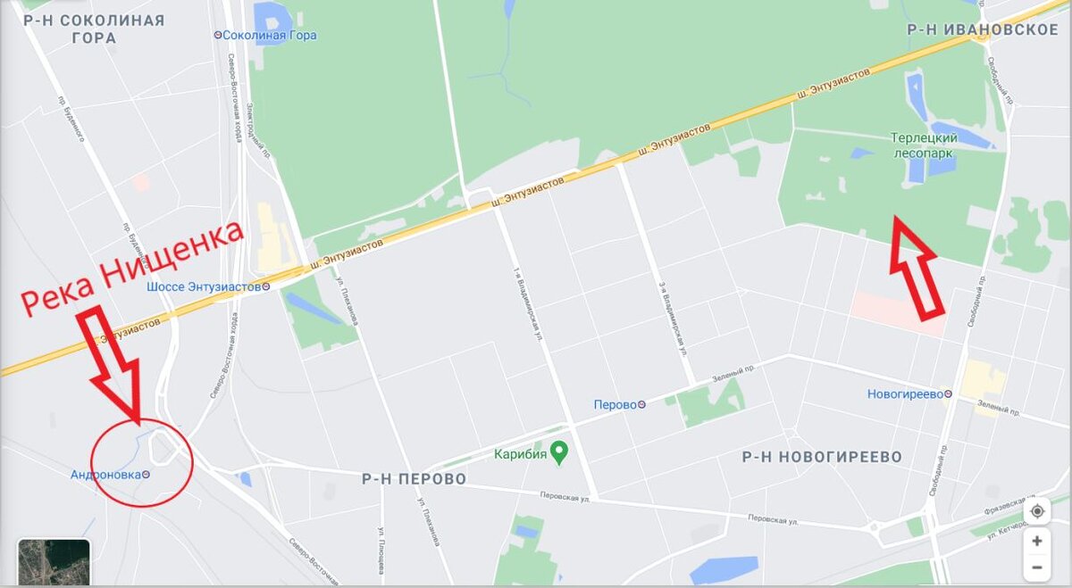 Это часть Нищенки. Сейчас она в основном под землей, в коллекторах. А парк отделило от Измайловского леса шоссе Энтузиастов