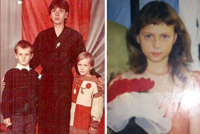 Настасья Самбурская в детстве с мамой и старшим братом Гришей