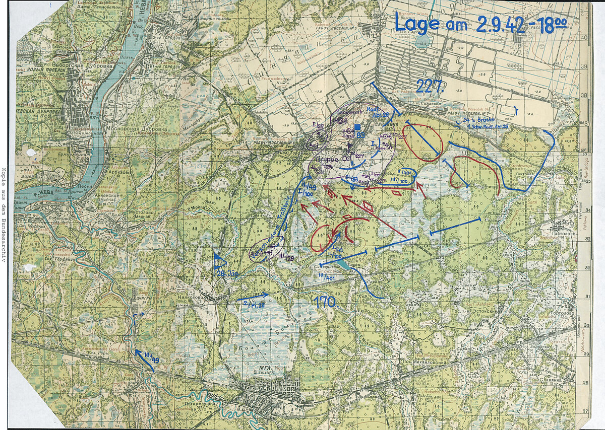 Карта обстановки к 18:00 02.09.1942. Обозначены почти все подразделения, о которых идёт речь.