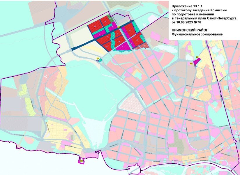    Красным цветом выделены зоны под жильё. Автор фото: kgainfo.spb.ru