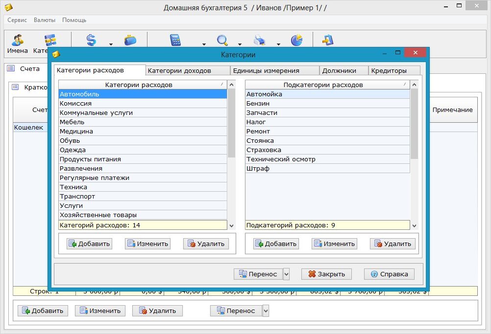 Вид домашней бухгалтерии для Windows