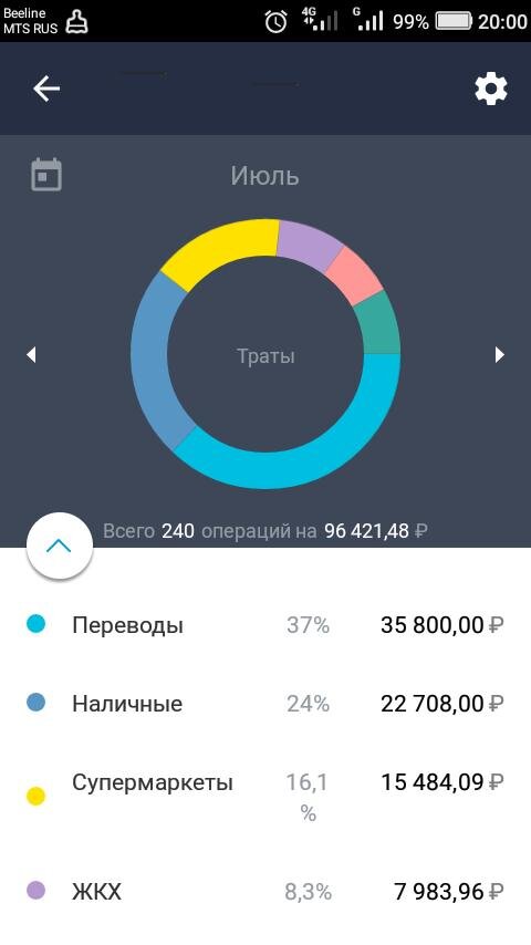 Каждую категорию можно развернуть и посмотреть более подробно все операции и магазины