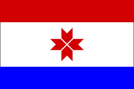 Флаг Республики Мордовия 1995/2008 г.  Первоначально именно этот флаг представлял народы эрзя и мокша на Конгрессах финно-угорских народов.