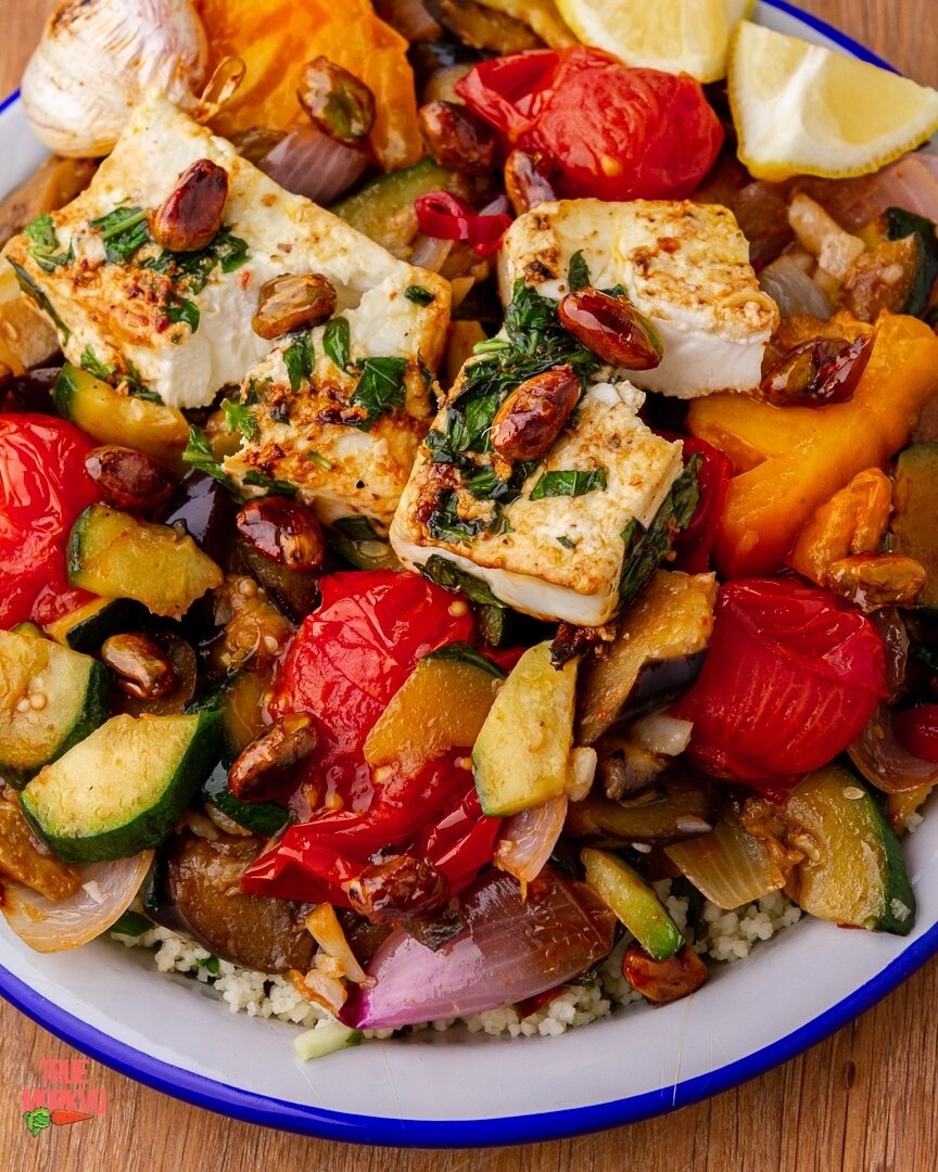 Обжаренные на гриле овощи🍆🍅 с табуле и фетой