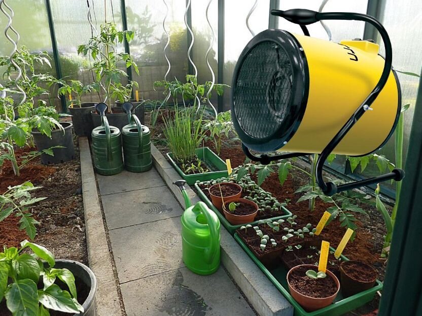 Тепловая пушка в теплице. Иллюстрация автора