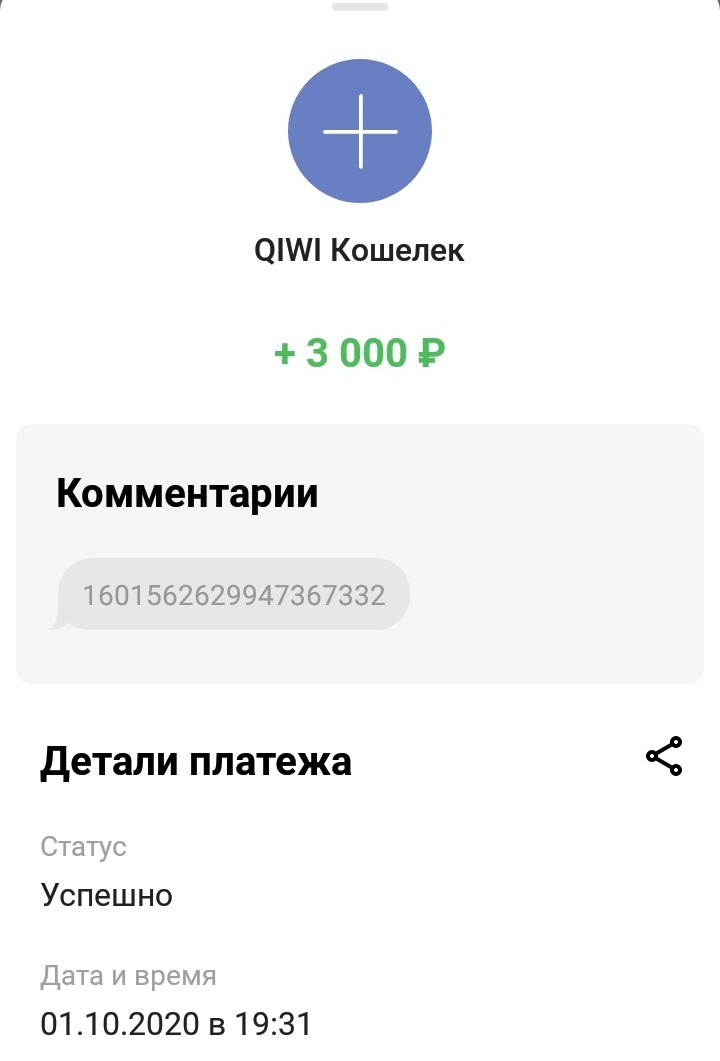 Пополнения киви кошелька.