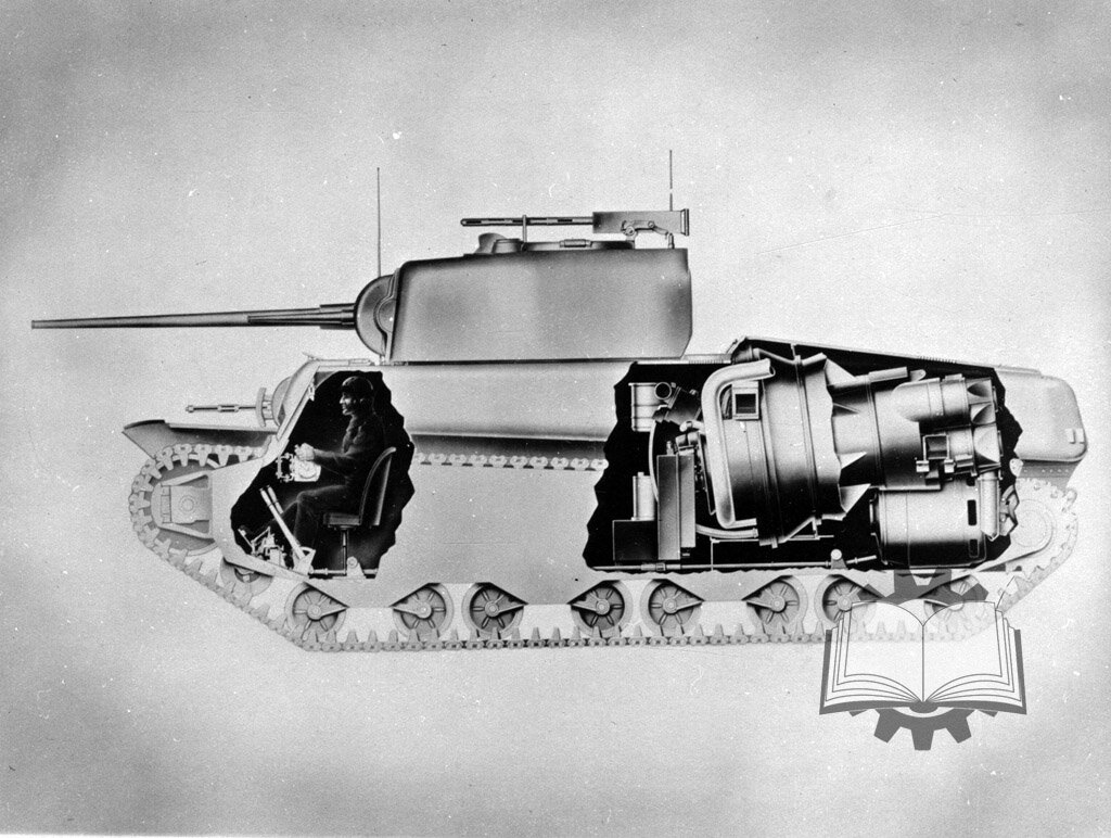 Продольный разрез Heavy Tank T1E1 в финальной конфигурации.