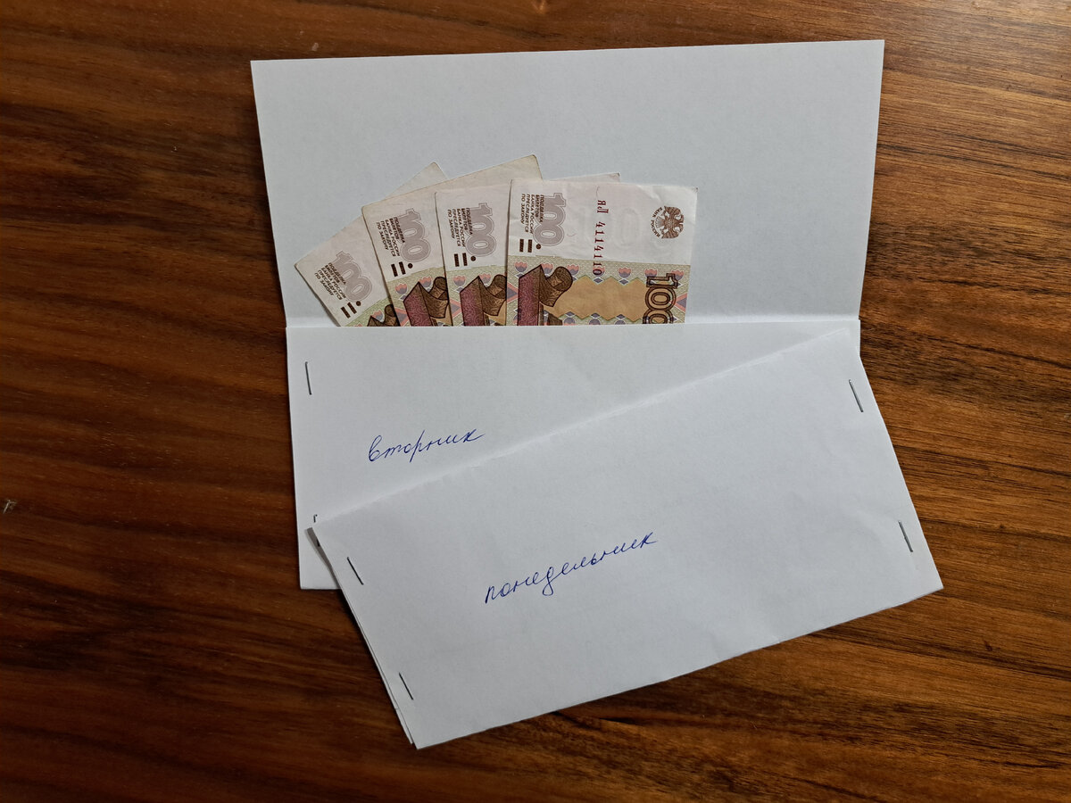 вот в такие самодельные конверты я раскладывала суммы по дням на расходы для всей семьи