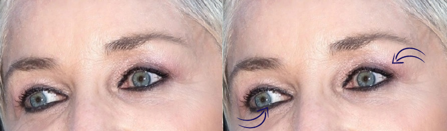 Обратите внимание, интенсивность макияжа верхнего и нижнего века одинакова