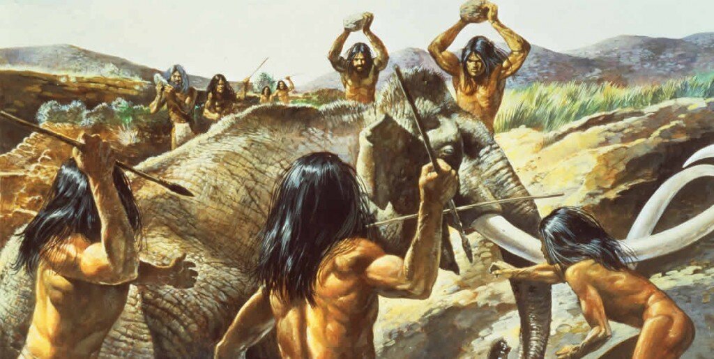 Первобытная 18. Древние люди неандертальцы охота. Неандерталец охота на мамонта. Охота кроманьонцев на мамонта. Неандертальцы охотятся на Мамонтов.