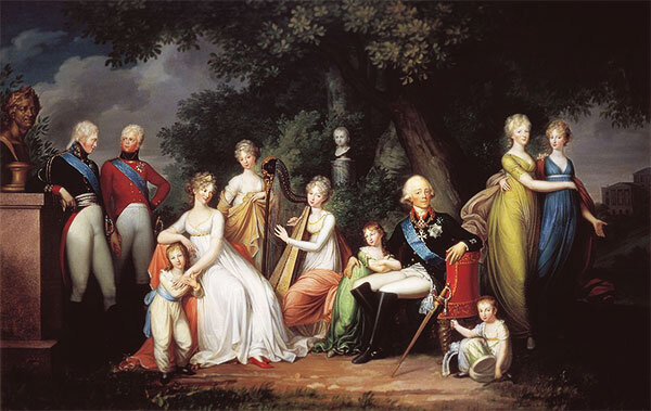 Г. Кюгельген. Портрет Павла I с семьёй (второй слева — великий князь Константин Павлович)
