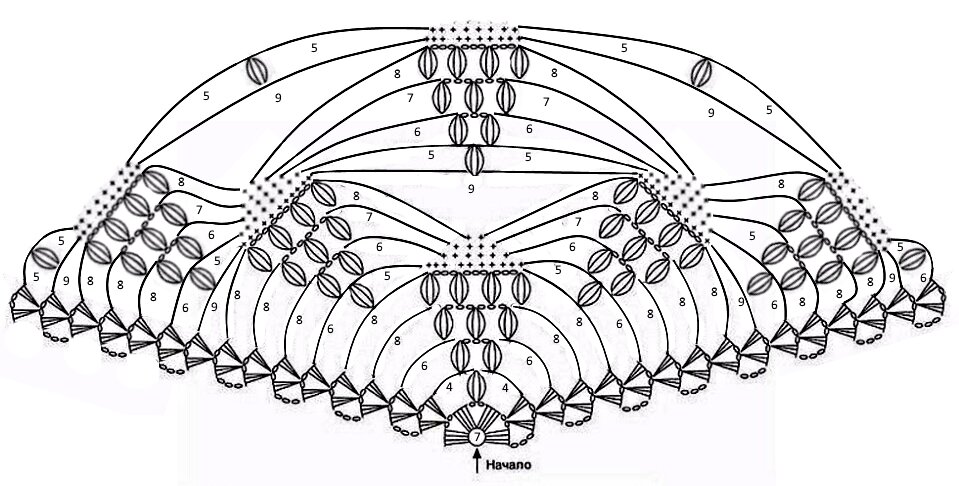 Схема вязания шали крючком виноградная гроздь