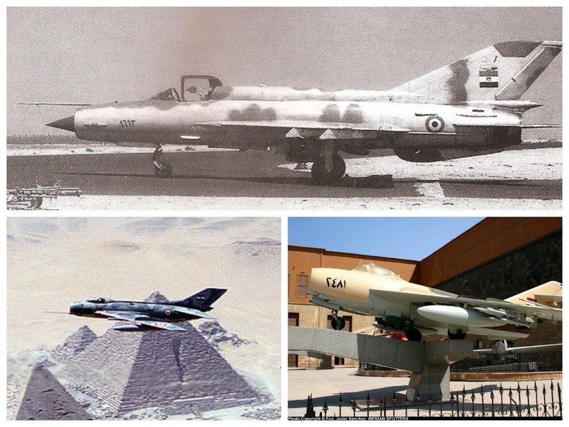 Советские самолеты на вооружении ВВС Египта. По часовой стрелке: МиГ-21, МиГ-17, МиГ-19