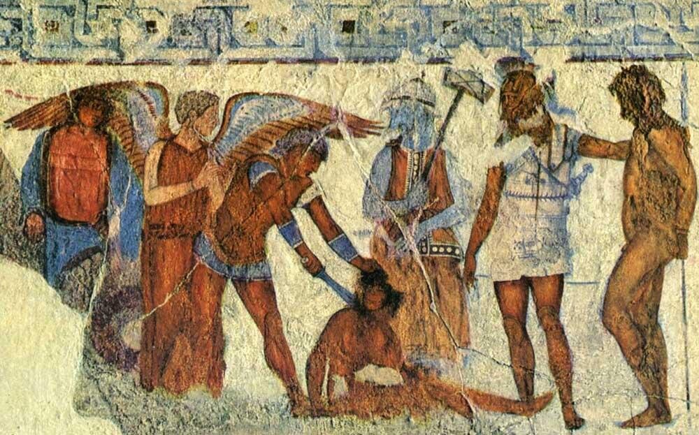 «Принесение в жертву пленных троянцев». Фреска IV в. до н.э.