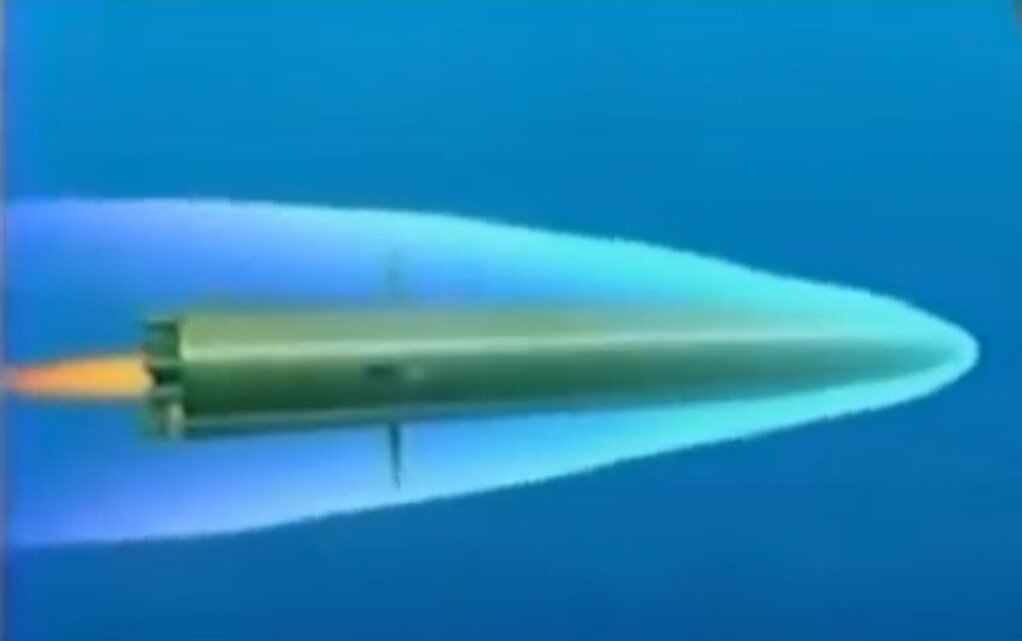 "Полёт" ракеты-торпеды "Шквал"