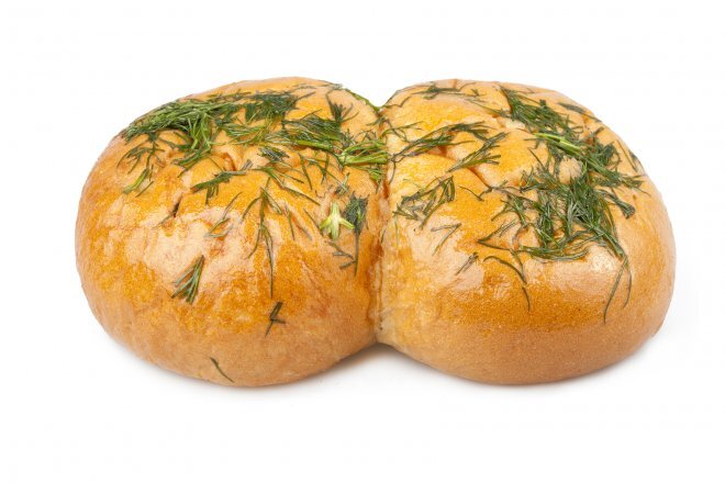 Ингредиенты: 
мука - 3 стакана
молоко - 350 мл
масло сливочное - 30 г
сахар - 20 г
яичный желток - 1 шт.
дрожжи сухие - 1 ч.л.
соль
Для приправы:
чеснок, зелень укропа, масло растительное