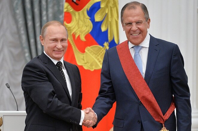 На снимке В.В. ПУТИН- действующий президент России и Сергей  Викторович Лавров-МИД