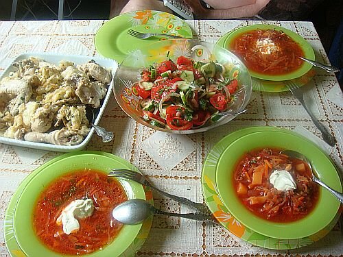 борщ с курицей и галушками