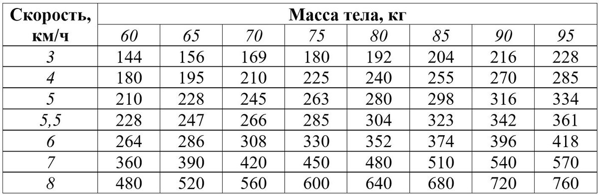 Энергозатраты при беге