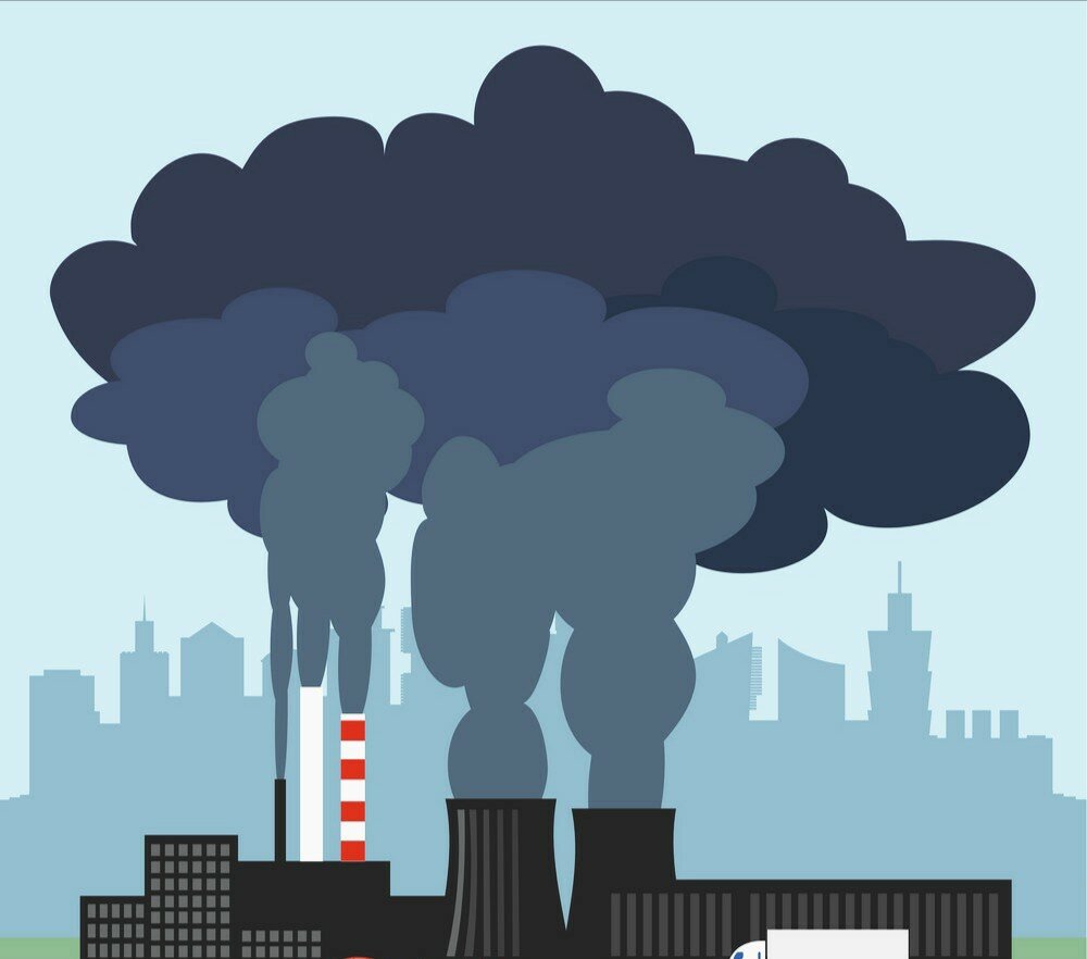 Рисунок завода в городе загрязнение