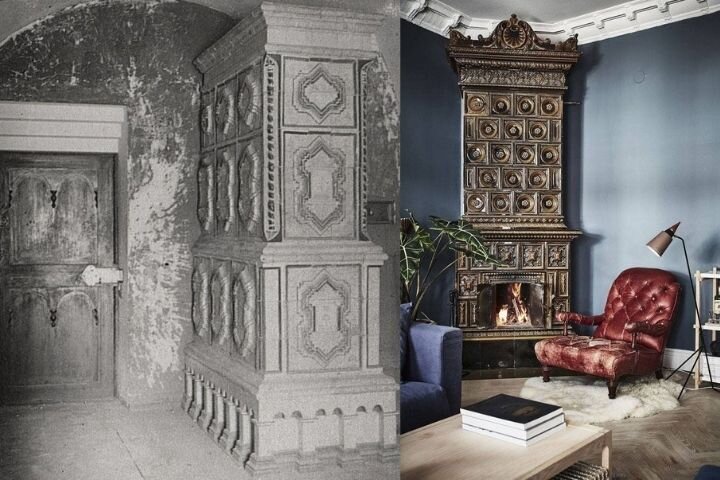 Изразцовые печи на архивном фото и на современном