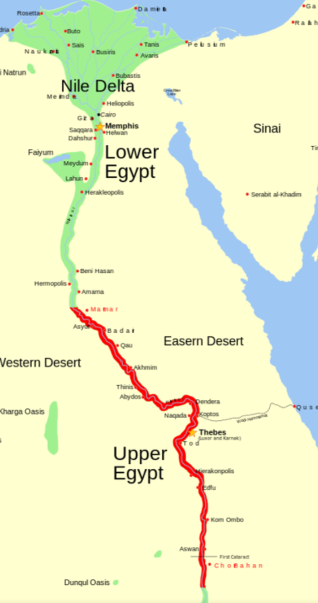 Области первичного заселения берегов Нила выделена красным цветом. Картинка взята из открытых источников только для иллюстрирования текста