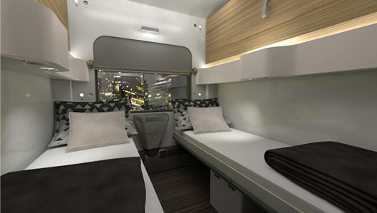 Интерьер четырёхместного купе эконом-класса в вагоне 2020 (проект)