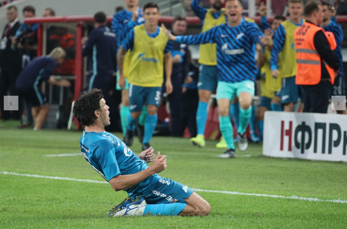 Юрий Жирков празднует гол в матче со "Спартаком". Фото Вячеслава Евдокимова /ФК "Зенит".