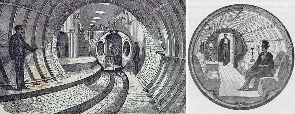 Сделай станцию назад. Древний вагон пневмо метро круглое. Crystal Palace 1864 пневматическая железная дорога. Beach pneumatic Transit. Вентилятор в пневматическом метро 19 век.