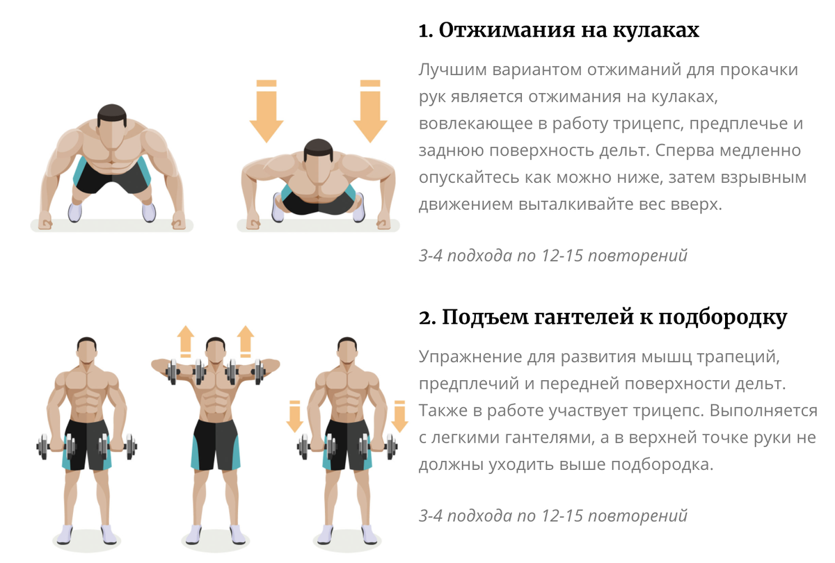 Как накачать руки в домашних условиях мужчине без гантелей