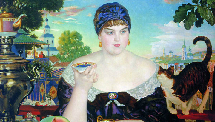 Купчиха за чаем, 1918 - каждая вторая дама на карантине.