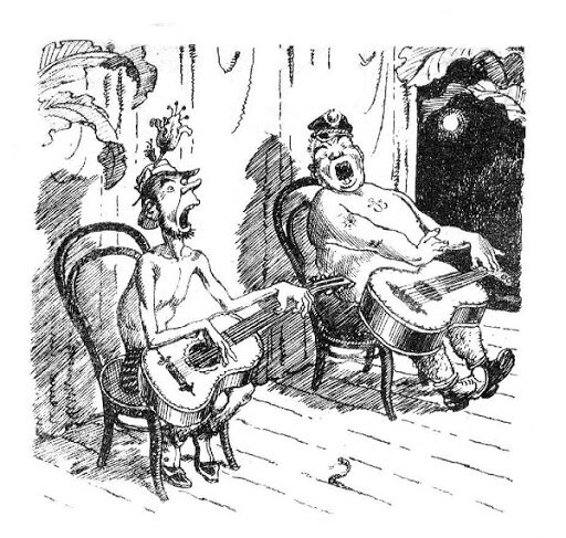 Фукс и капитан Врунгель в роли исполнителей народных гавайских песен