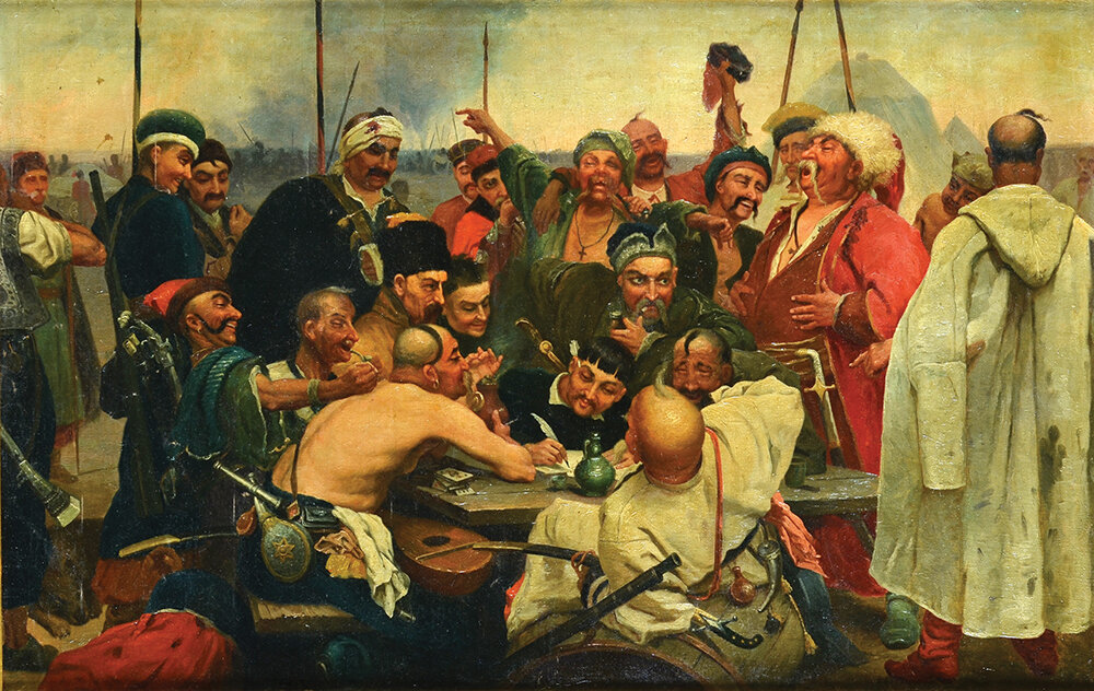 Художник И. Репин. Запорожцы пишут письмо турецкому султану. https://k-a-r-t-i-n-a.ru/zaporozhtsyi-pishut-pismo-turetskomu-sultanu/