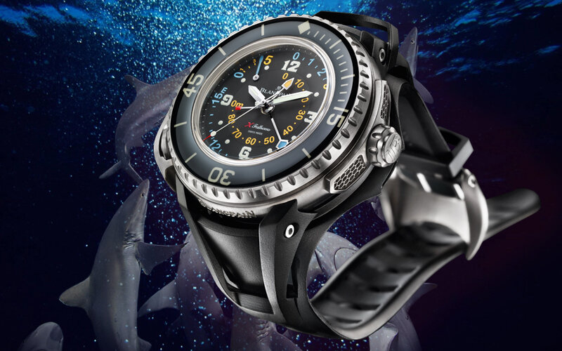 Часы Blancpain X Fathoms в 55,65 мм корпусе из титана с вращающимся в одном направлении безелем