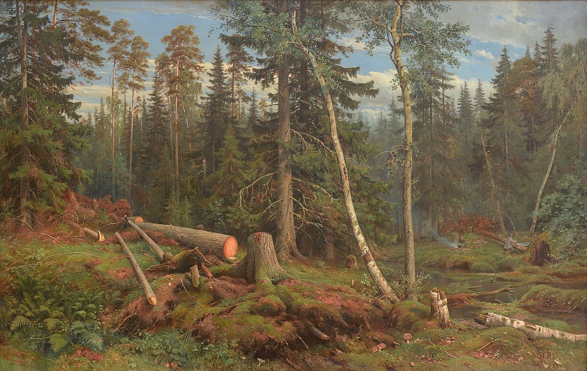 «Рубка леса», картина И. И. Шишкина. Источники для статьи: словарь В. Даля, «Почему так говорят?» В. М. Мокиенко, Фразеологический словарь Ю. Алабугиной, О. Михайловой, Л. Субботиной